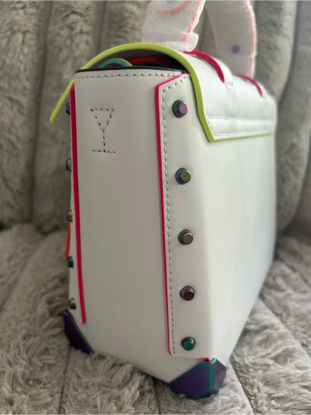Michael Kors Manhattan Neon Rainbow Leather Satchel Optic White NWT